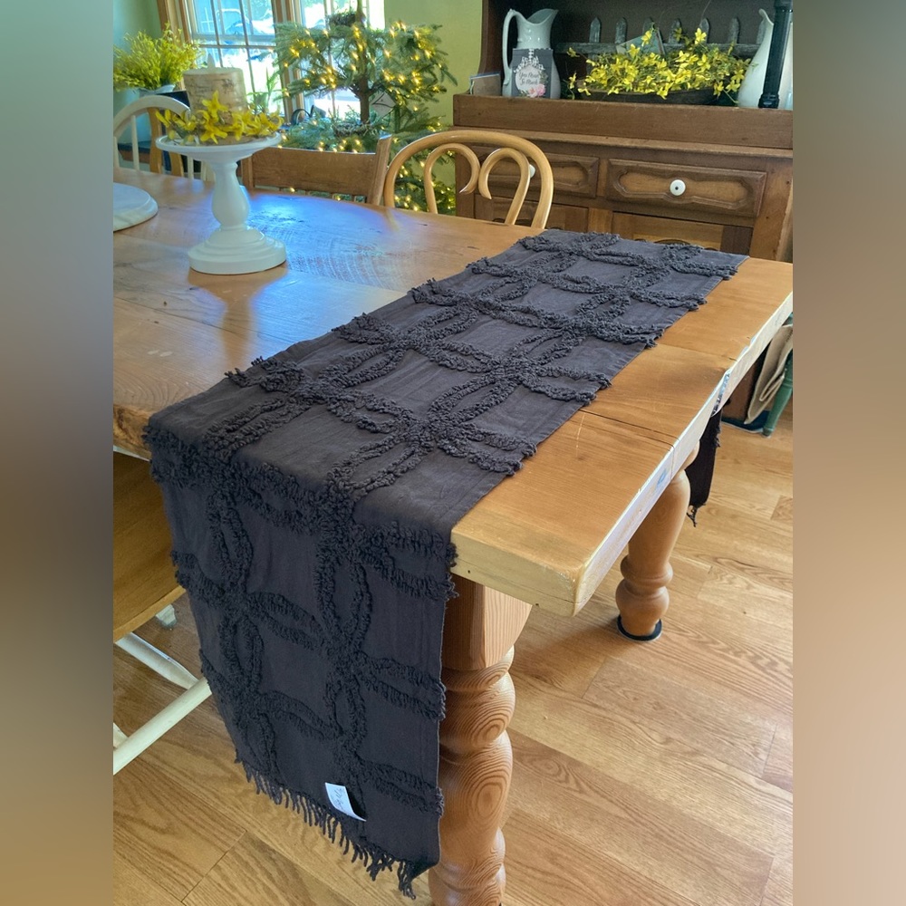 NWT Tufted Cotton Chenille Runner Manual Brand DK BROWN Farmhouse Shabby